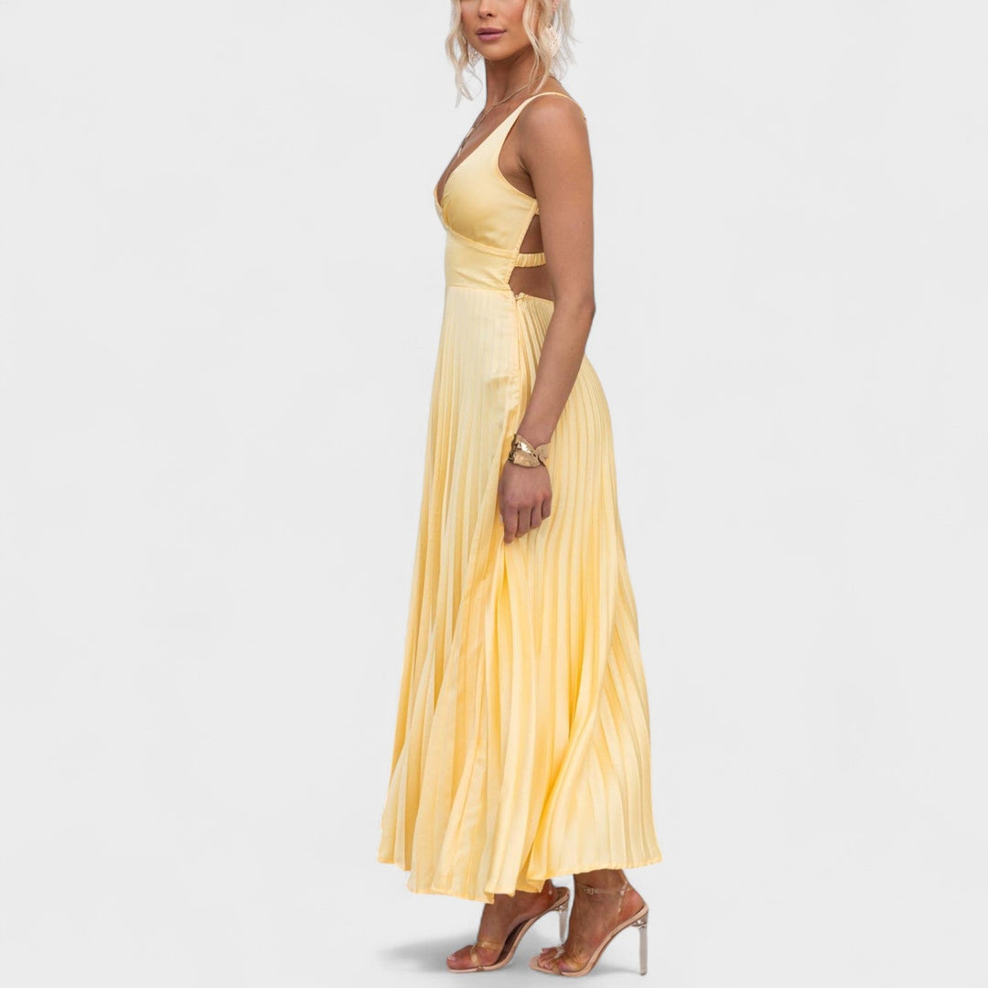 Abia - Vestido maxi amarillo plisado