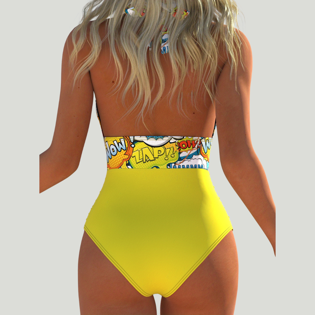 Graciela - Bañador Entero Halter con Estampado Pop Art y Fruncido