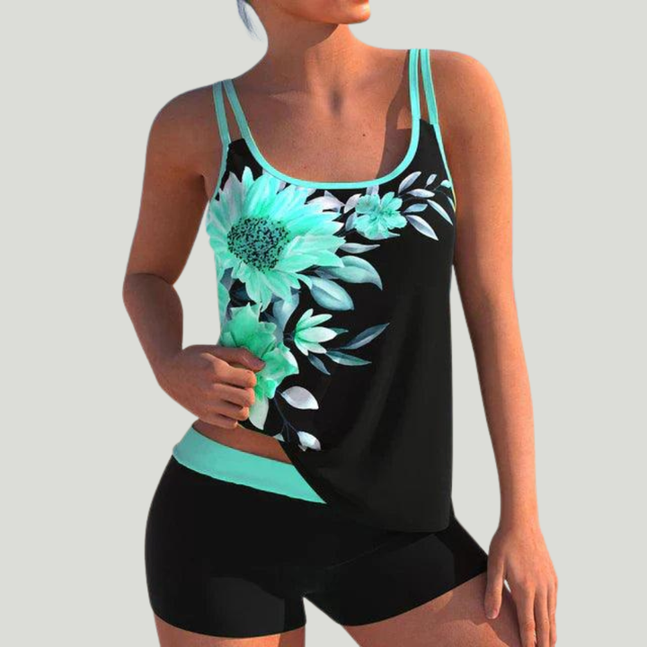 Elena - Tankini con Shorts y Estampado de Rosas