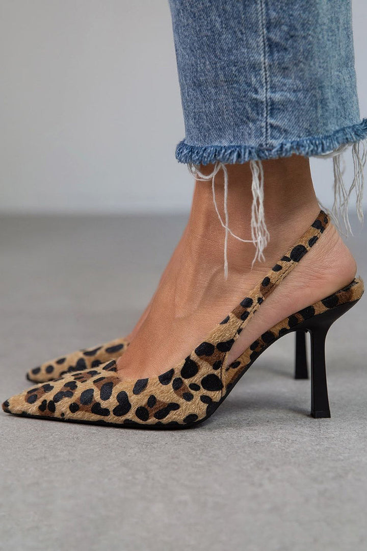 Liorina - Tacones kaki con estampado de leopardo y puntera afilada