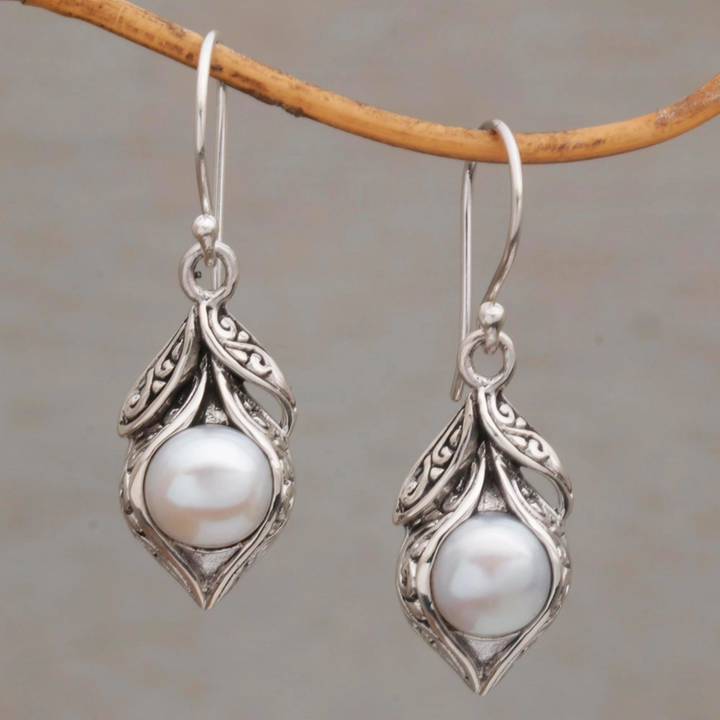 Pendientes de Plata Vintage con Perlas Colgantes