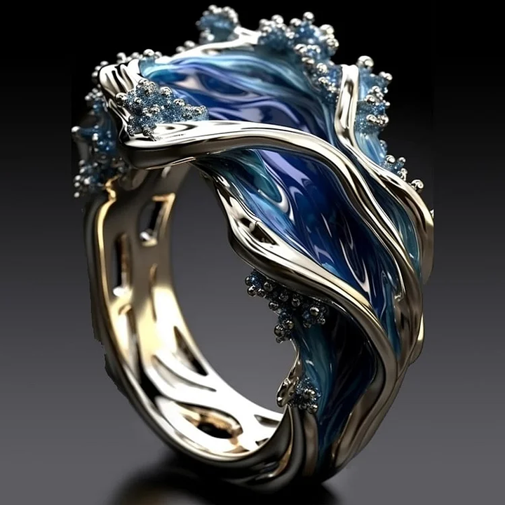 Anillo de Oro Vintage con Onda del Océano