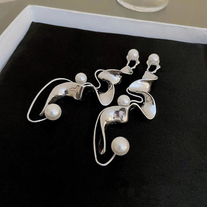 Pendientes abstractos vintage en plata con perlas