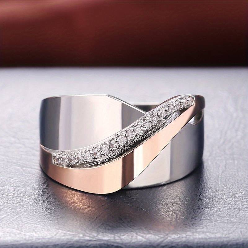 anillo vintage en oro rosa y plata con circonitas