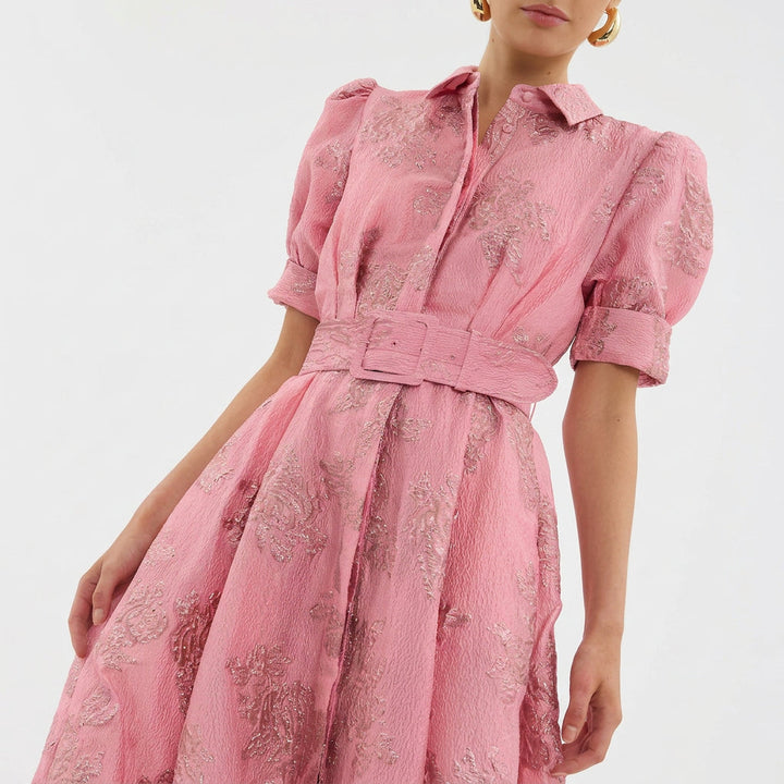 Matilde - Vestido Largo en Jacquard Floral con Cinturón