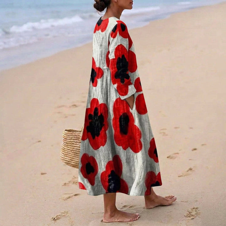 Elva - Vestido Maxi Floral en Rojo