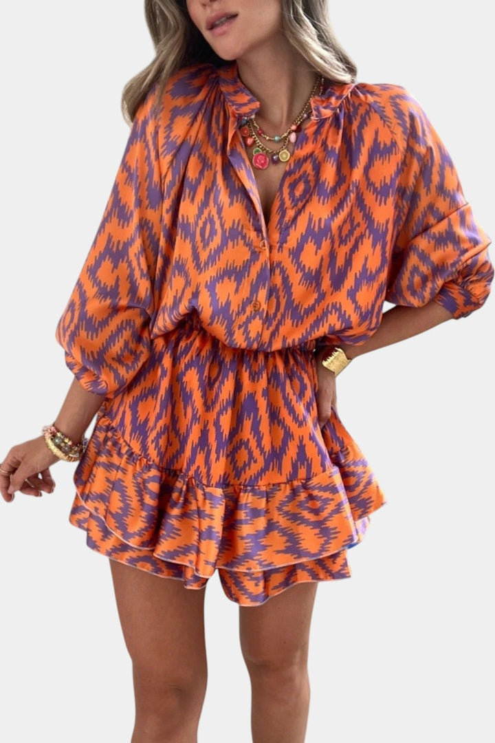 Yasmine Mono Mini con Volantes y Estampado Ikat