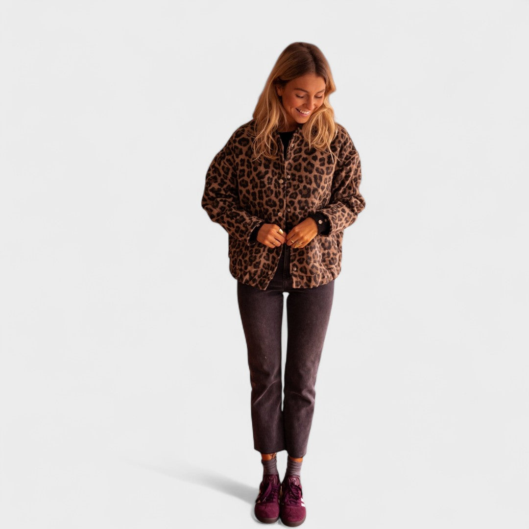 Rosa - Abrigo moderno estampado de leopardo
