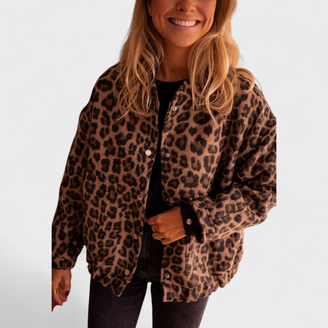 Rosa - Abrigo moderno estampado de leopardo