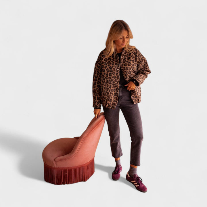 Rosa - Abrigo moderno estampado de leopardo