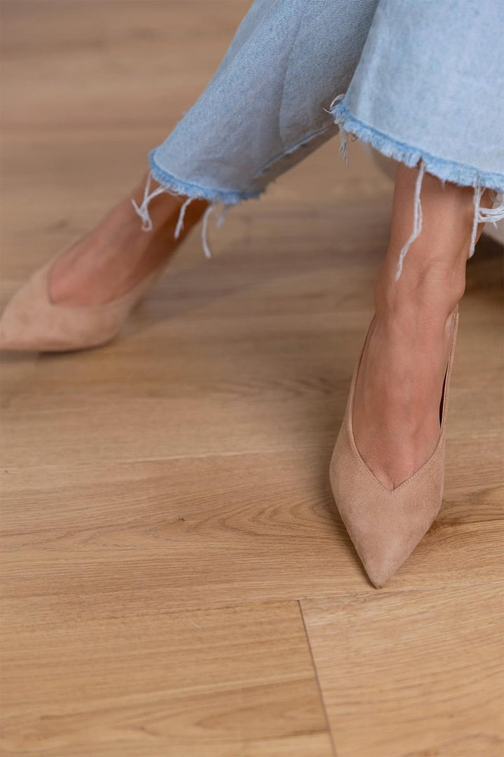 Marlena - Zapatos de tacón tipo slingback nude con un tacón fino