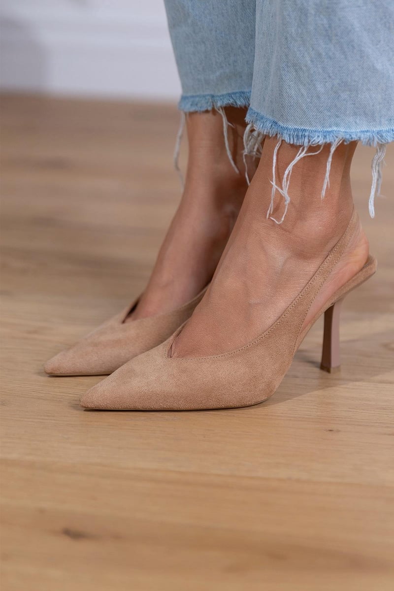 Marlena - Zapatos de tacón tipo slingback nude con un tacón fino